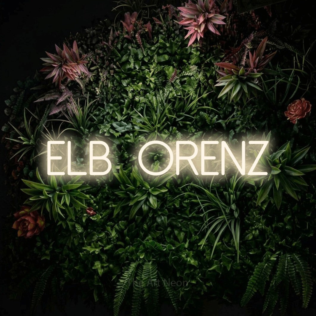 LED neon sign reading “Elbflorenz”, arranged in a single line.