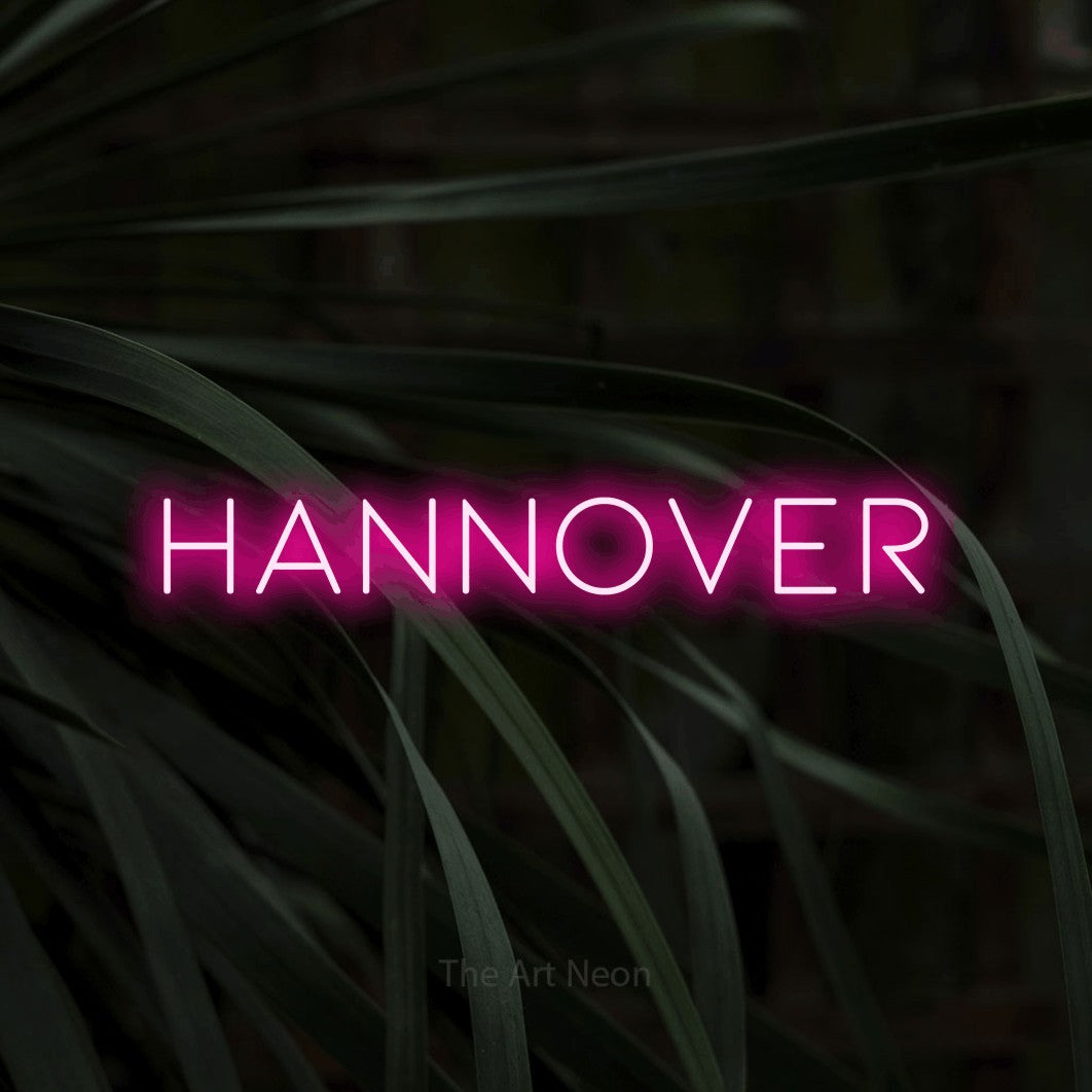 LED neon sign reading “Hannover”, arranged in a single line.