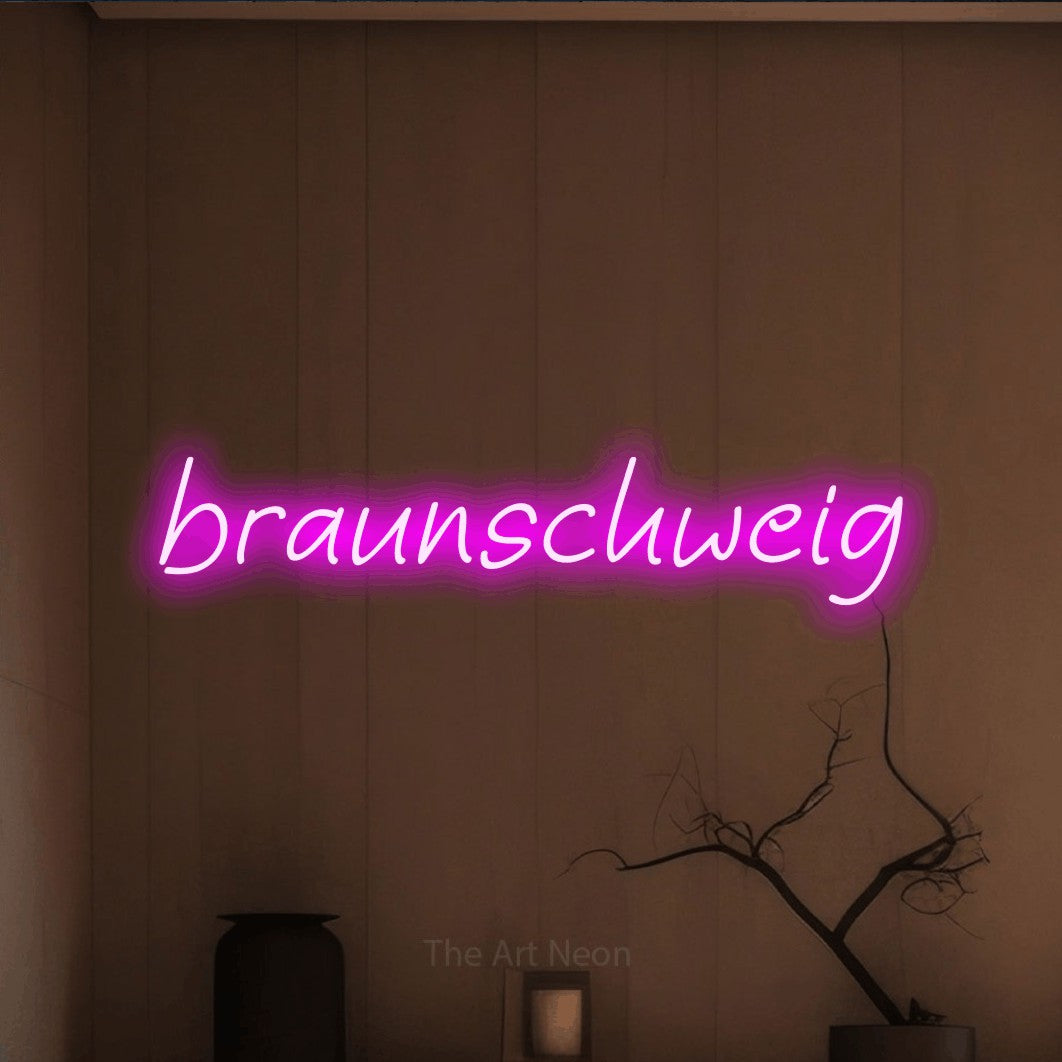 LED neon sign reading “braunschweig”, arranged in a single line.