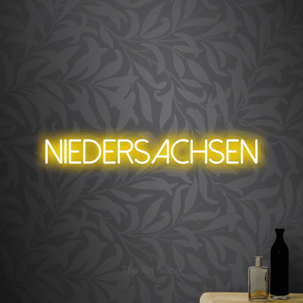 LED neon sign reading “Niedersachsen”, arranged in a single line.