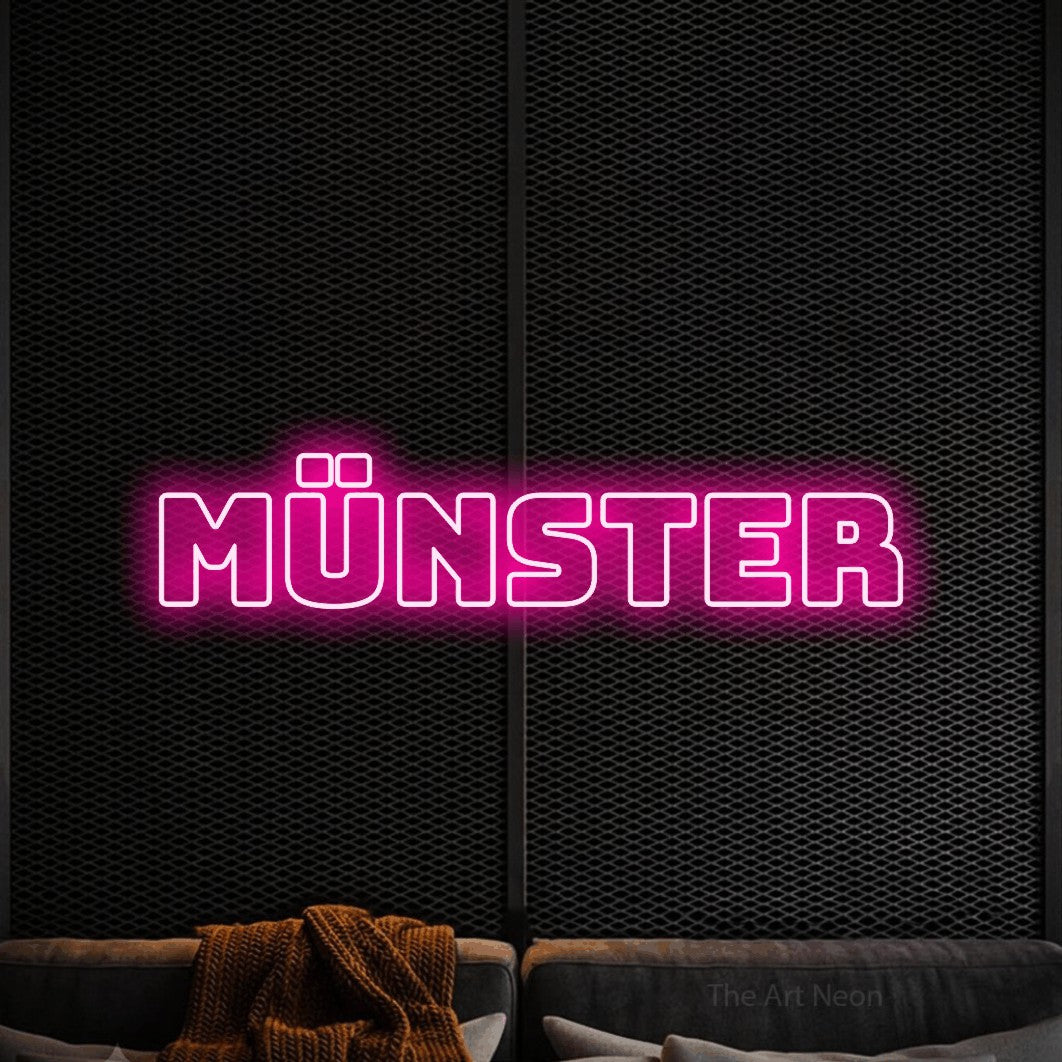 LED neon sign reading “Münster”, arranged in a single line.
