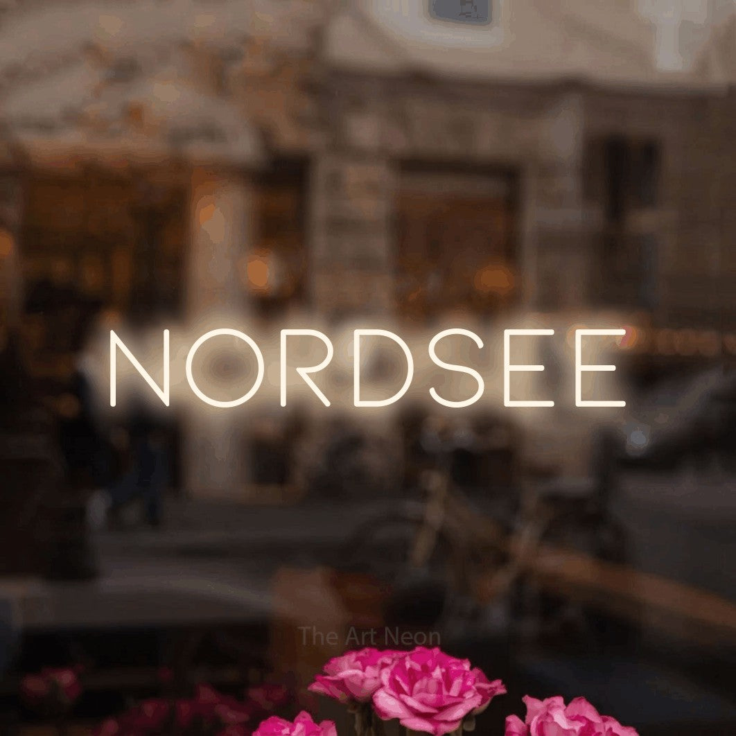 LED neon sign reading “nordsee”, arranged in a single line.