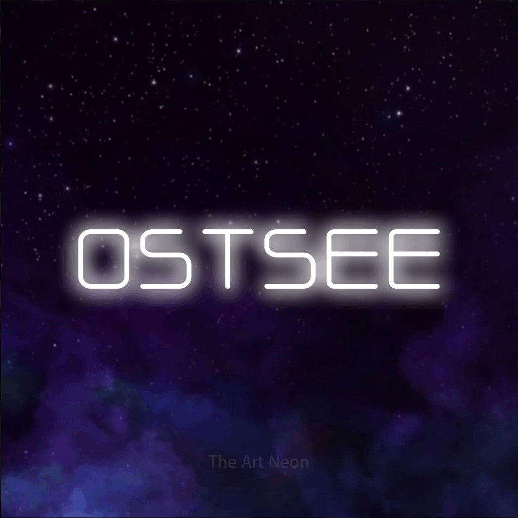 LED neon sign reading “OSTSEE”, arranged in a single line.