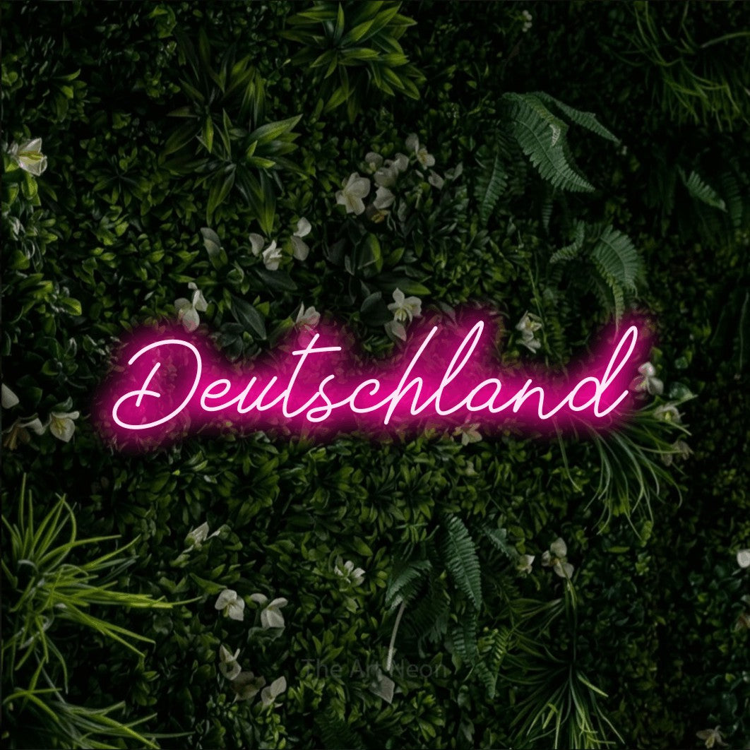 LED neon sign reading “Deutschland”, arranged in a single line.
