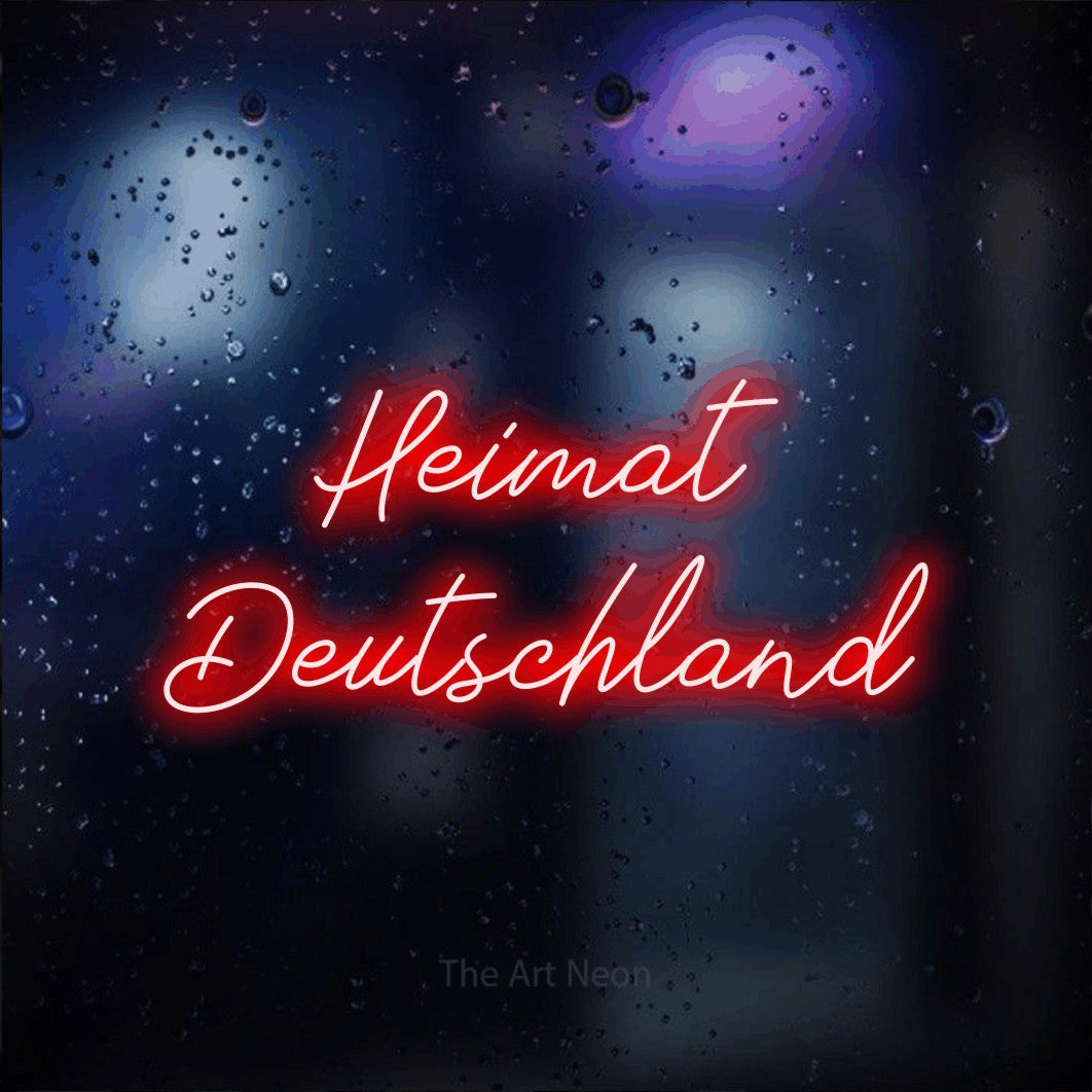 LED neon sign reading “Heimat Deutschland”, arranged in 2 lines.