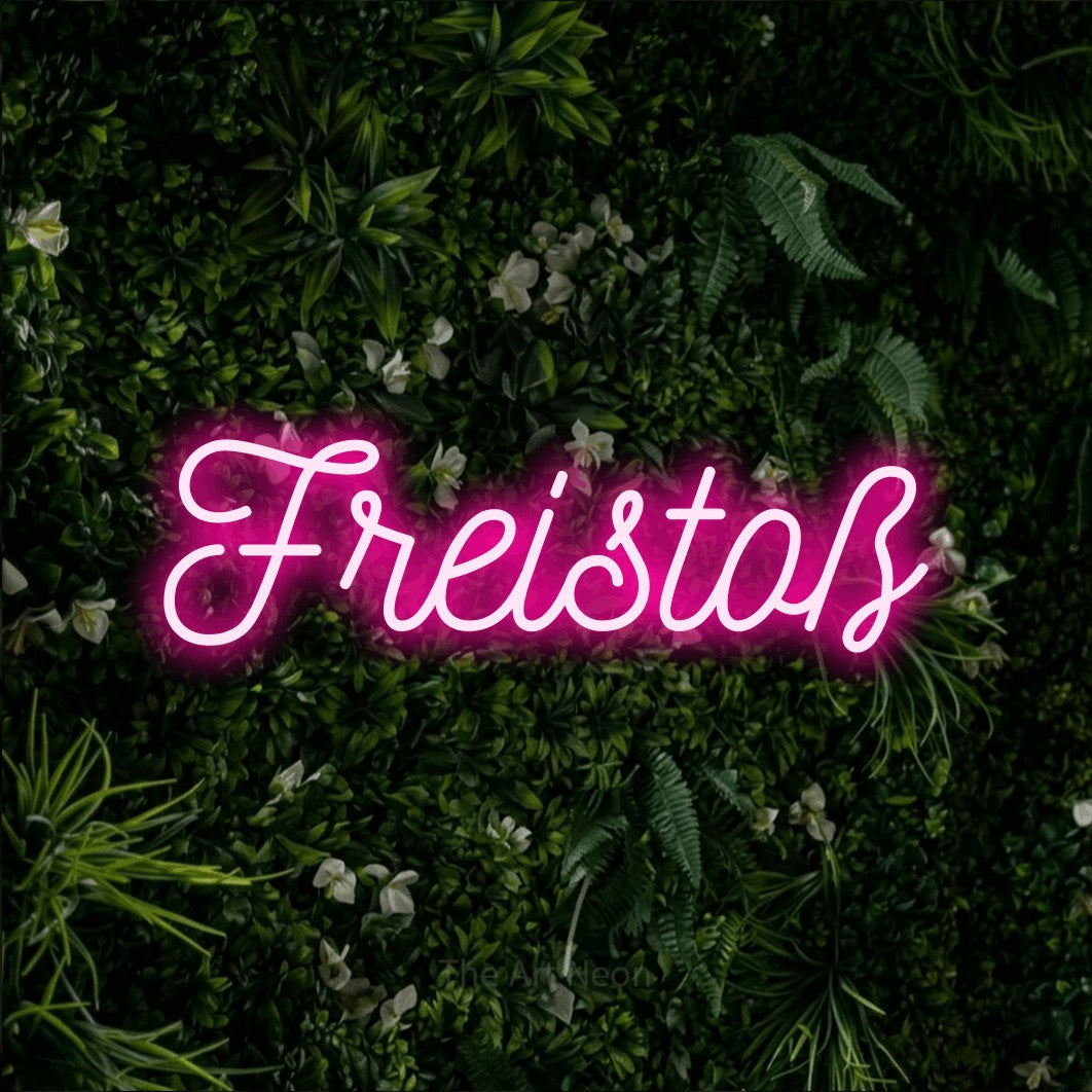 LED neon sign reading “Freistoß”, arranged in a single line.