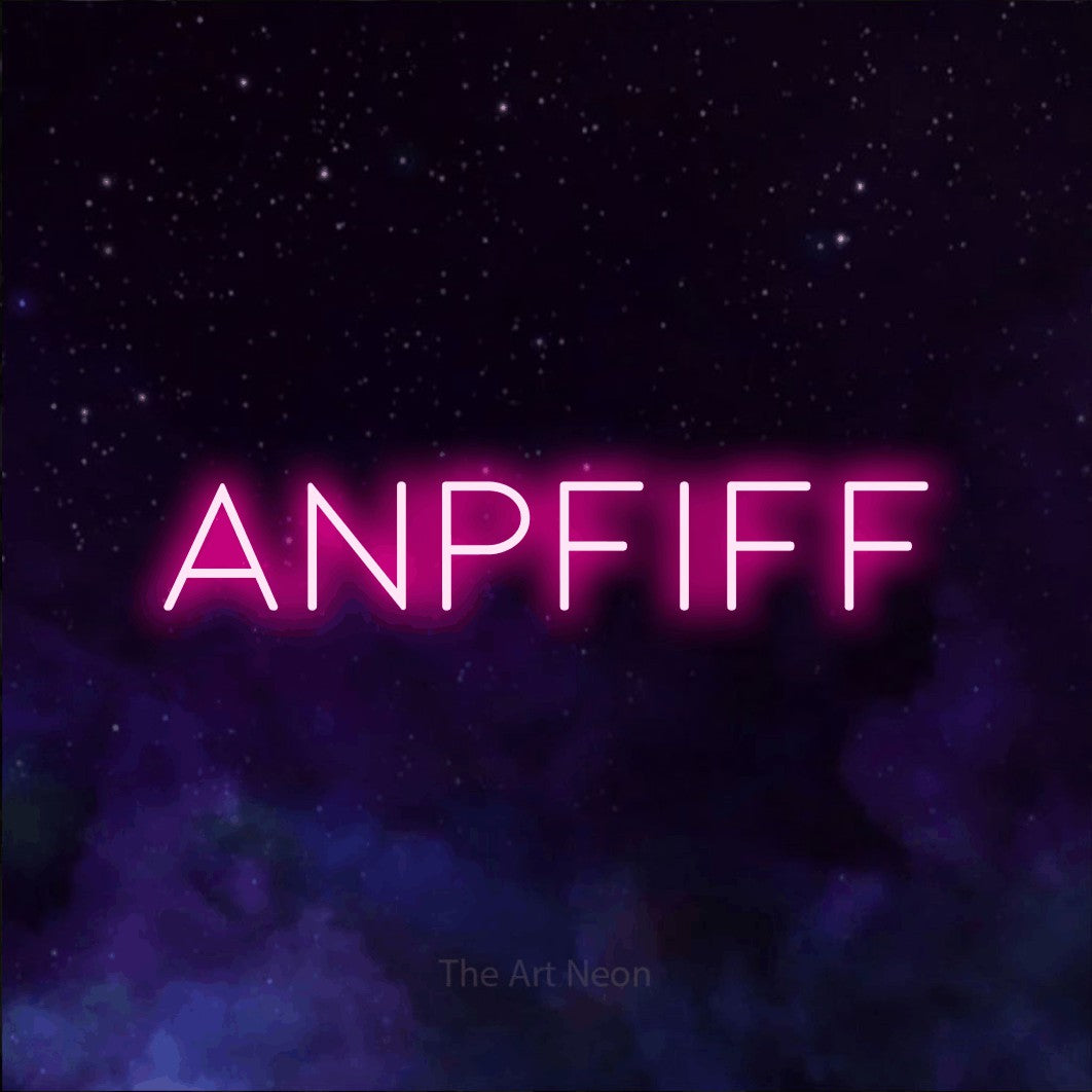 LED neon sign reading “anpfiff”, arranged in a single line.