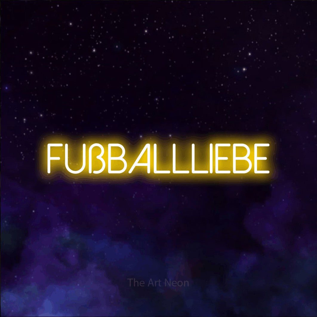 LED neon sign reading “Fußballliebe”, arranged in a single line.