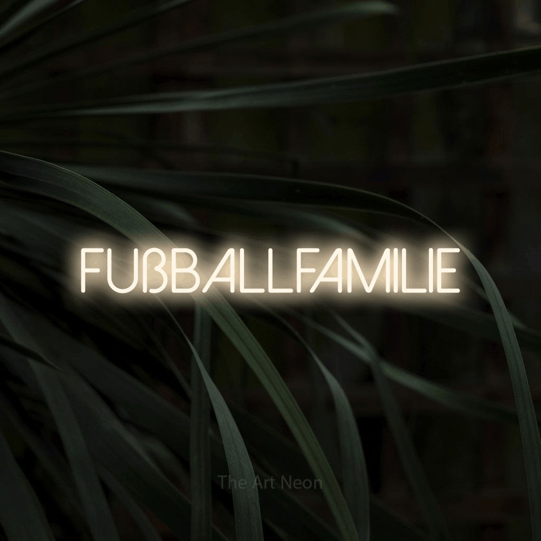 LED neon sign reading “Fußballfamilie”, arranged in a single line.