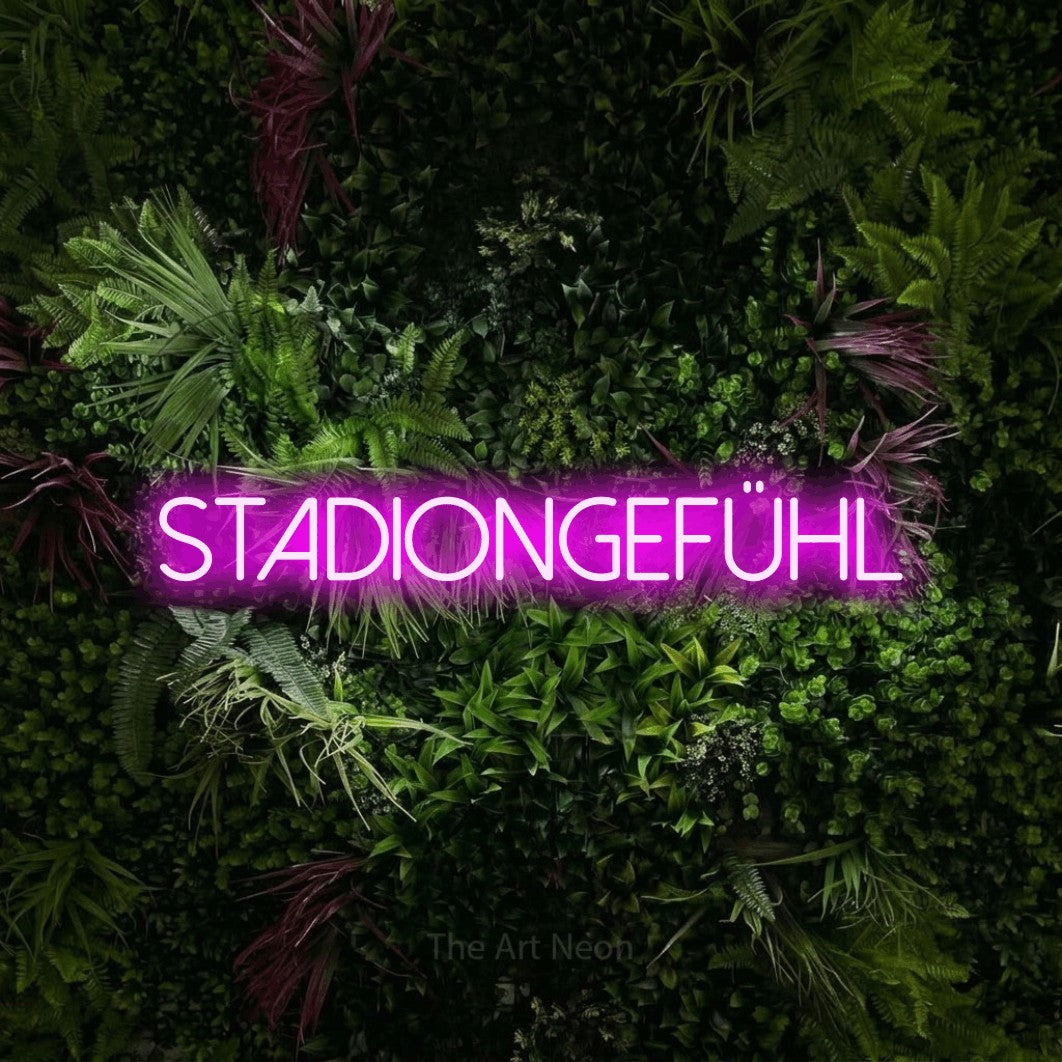 LED neon sign reading “Stadiongefühl”, arranged in a single line.