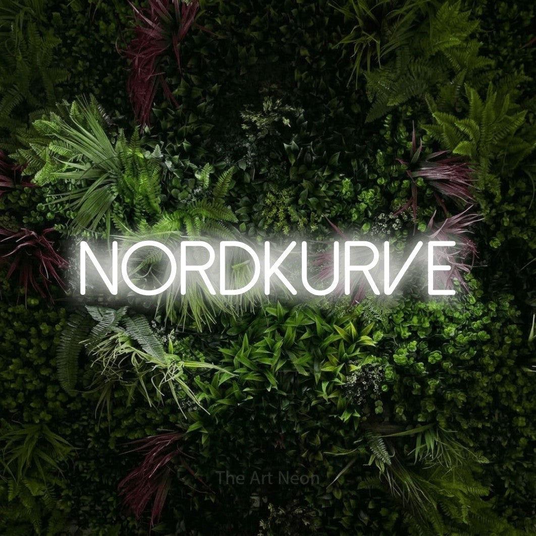 LED neon sign reading “NORDKURVE”, arranged in a single line.