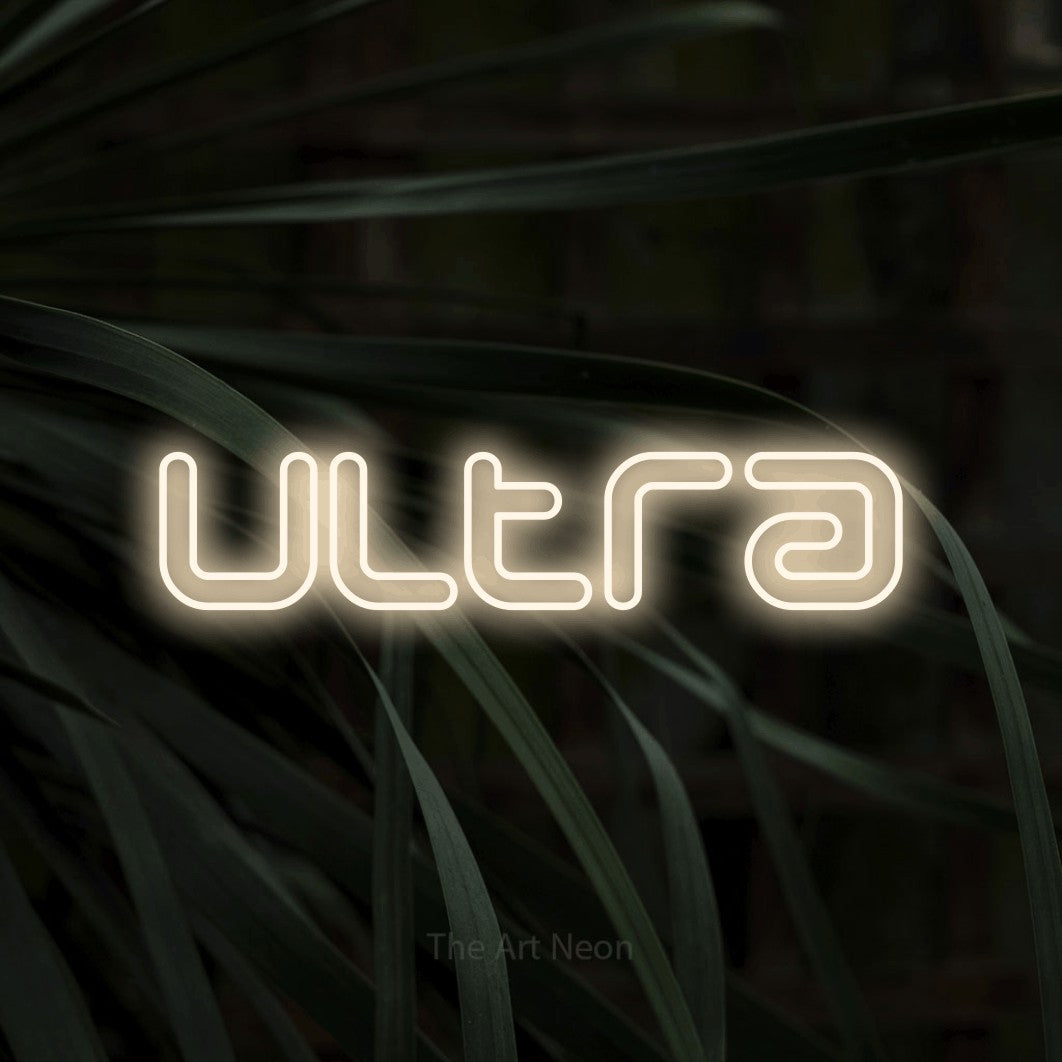 LED neon sign reading “Ultra”, arranged in a single line.