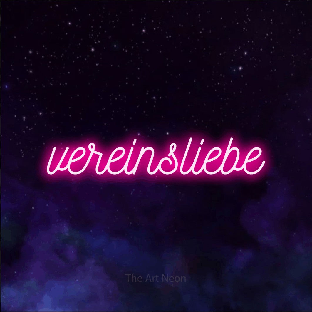 LED neon sign reading “vereinsliebe”, arranged in a single line.