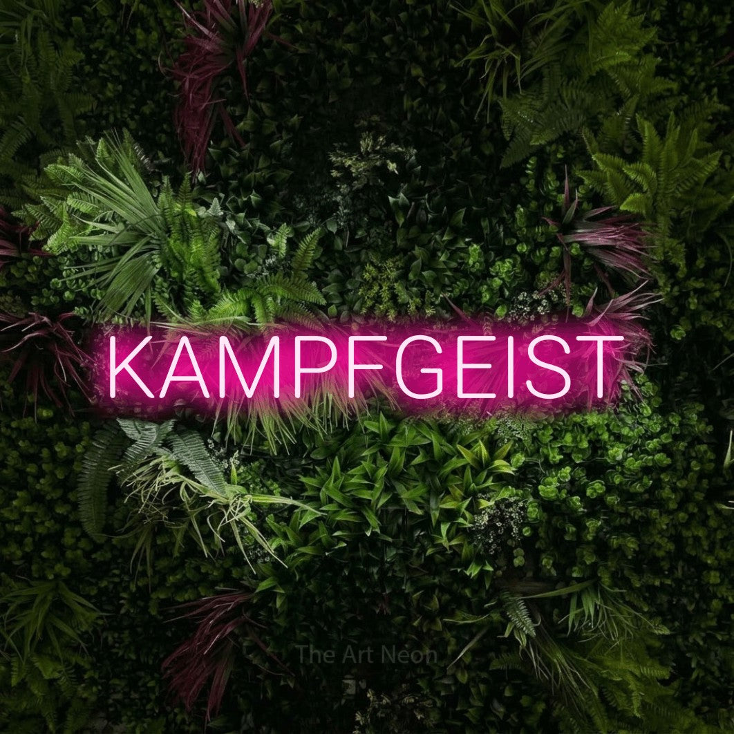 LED neon sign reading “KAMPFGEIST”, arranged in a single line.