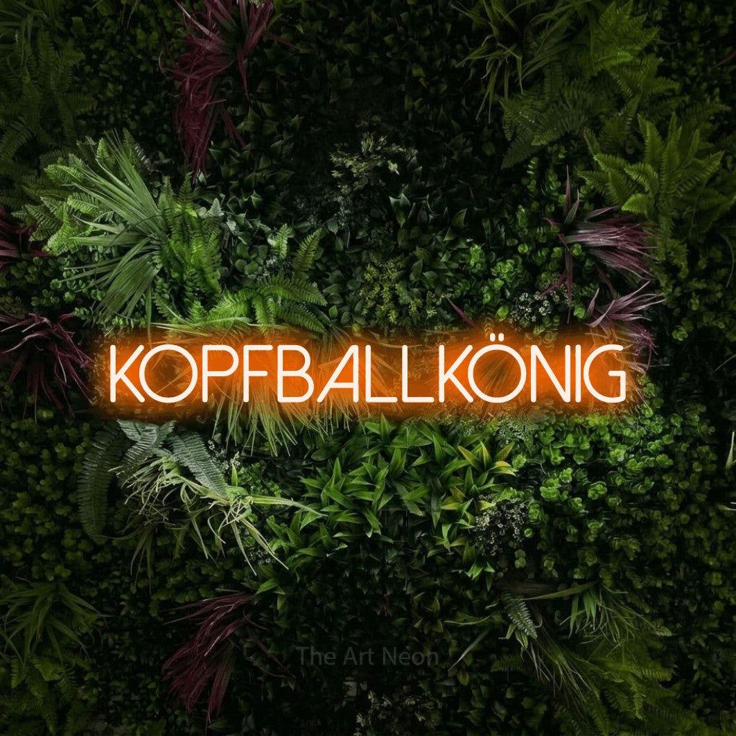 LED neon sign reading “KOPFBALLKÖNIG”, arranged in a single line.