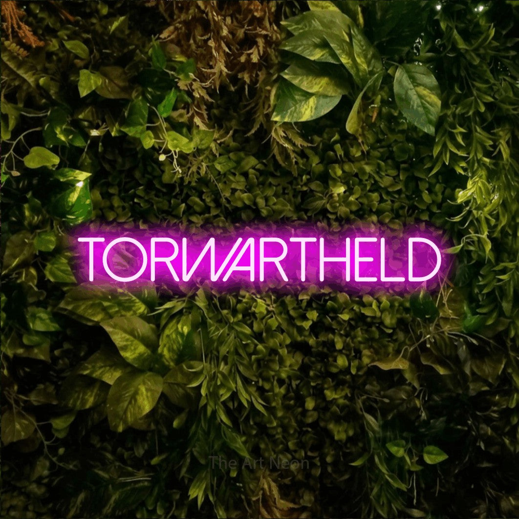 LED neon sign reading “Torwartheld”, arranged in a single line.