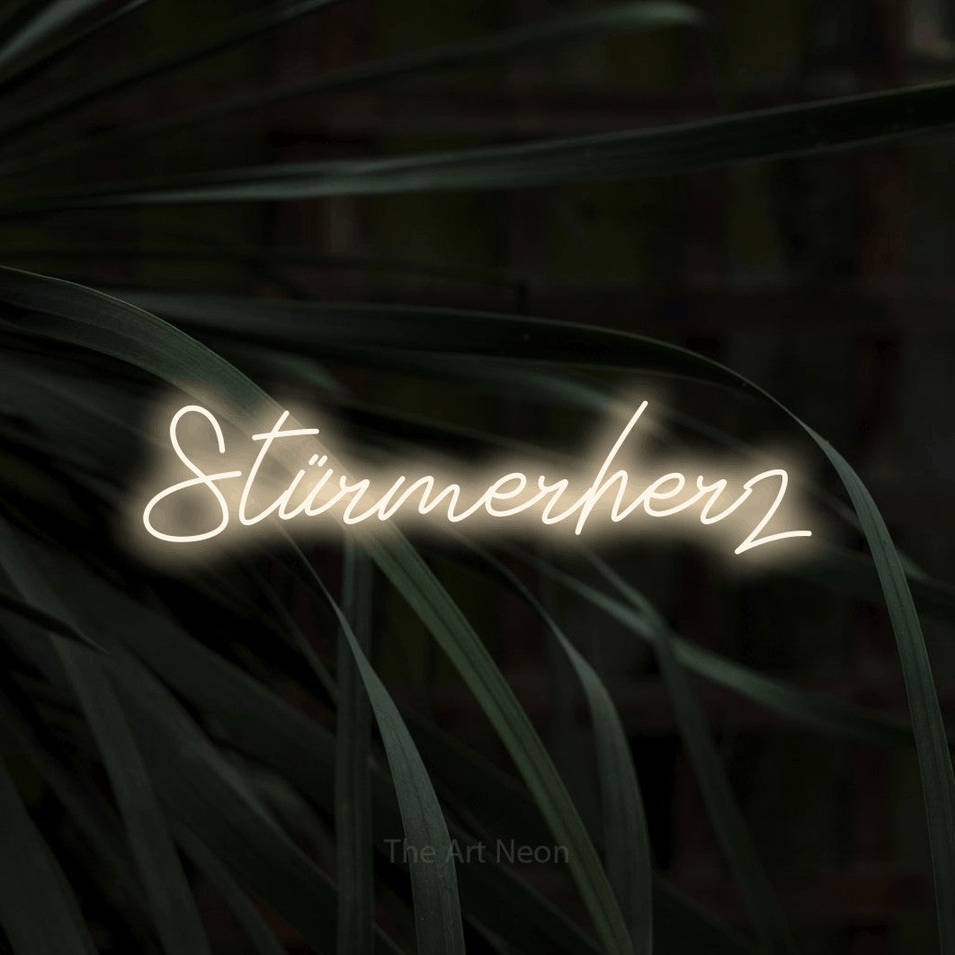 LED neon sign reading “Stürmerherz”, arranged in a single line.