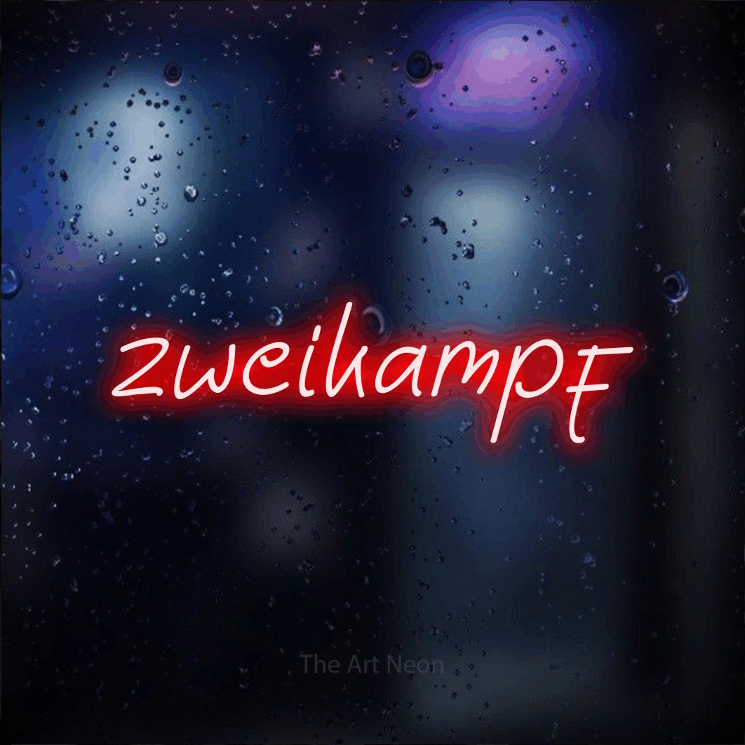 LED neon sign reading “zweikampf”, arranged in a single line.