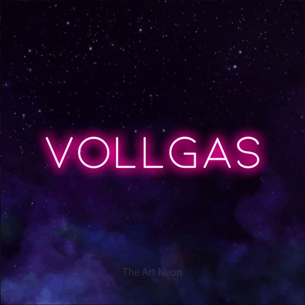 LED neon sign reading “vollgas”, arranged in a single line.