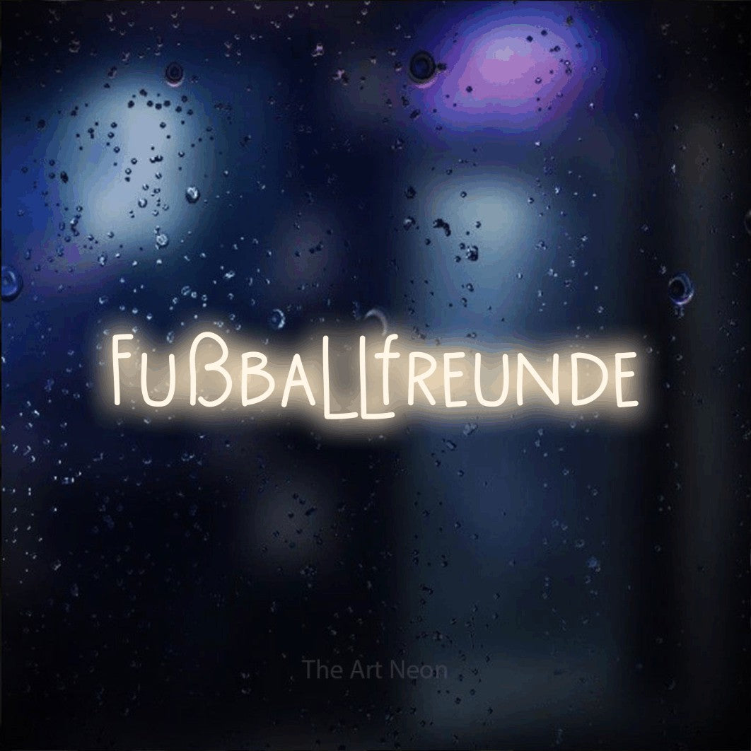 LED neon sign reading “Fußballfreunde”, arranged in a single line.