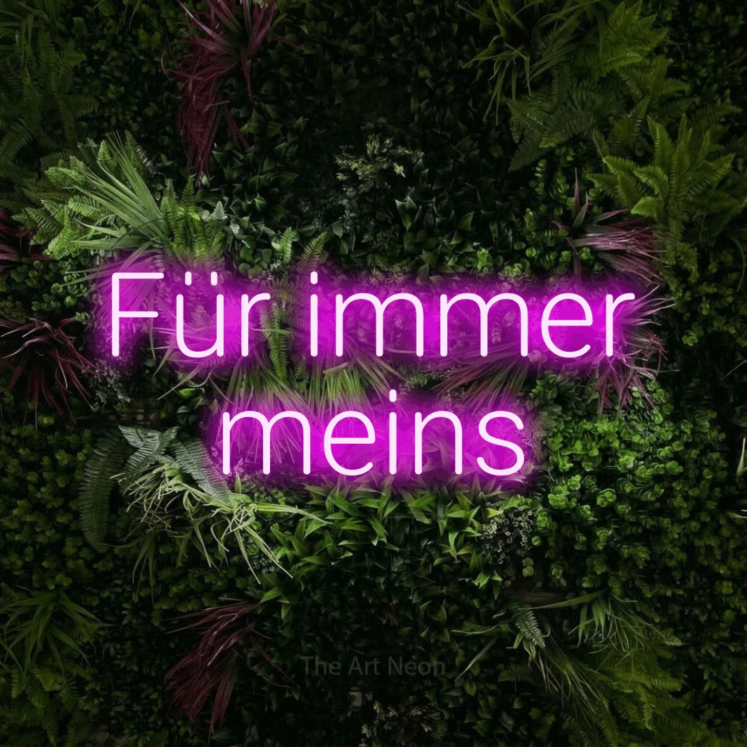LED neon sign reading “Für immer meins”, arranged in 2 lines.