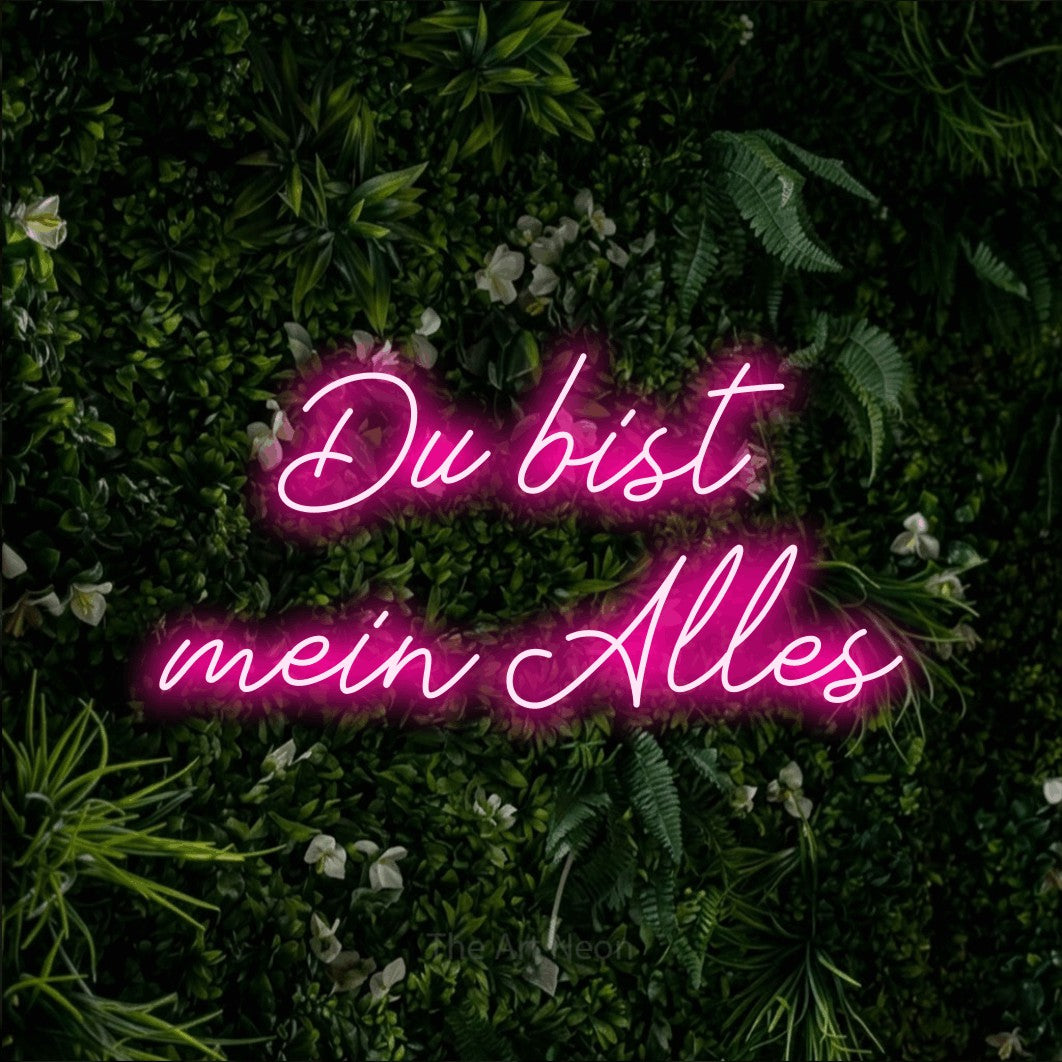 LED neon sign reading “Du bist mein Alles”, arranged in 2 lines.