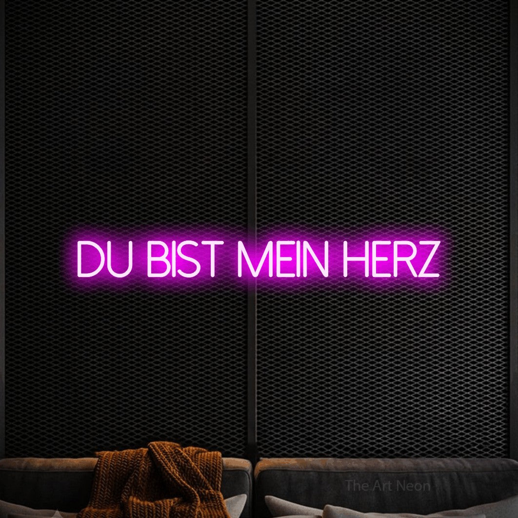 LED neon sign reading “du bist mein herz”, arranged in a single line.
