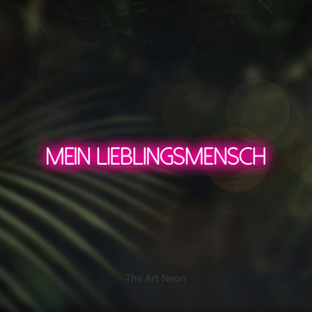 LED neon sign reading “mein lieblingsmensch”, arranged in a single line.