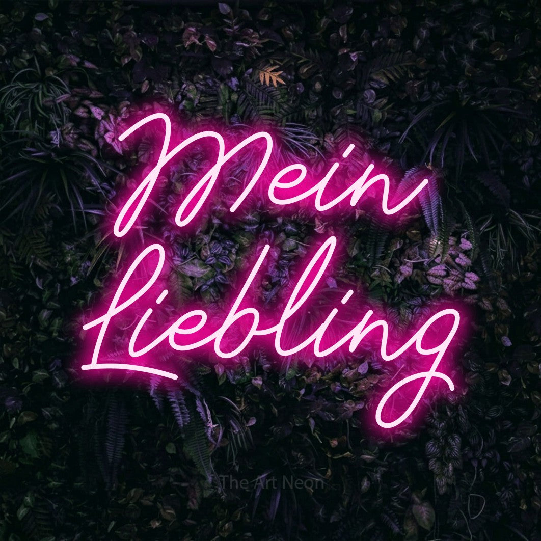 LED neon sign reading “Mein Liebling”, arranged in 2 lines.