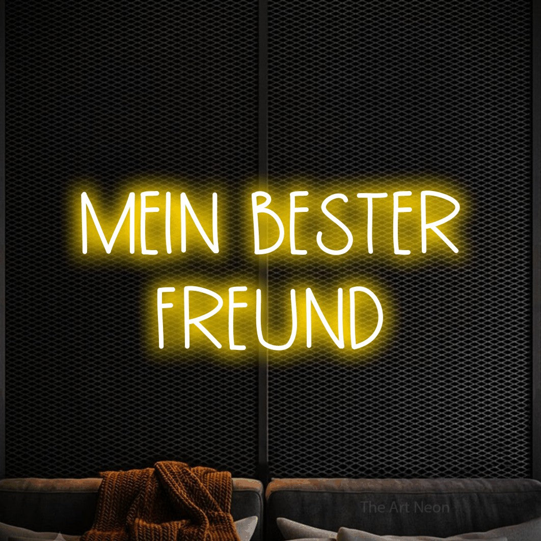 LED neon sign reading “MEIN BESTER FREUND”, arranged in 2 lines.