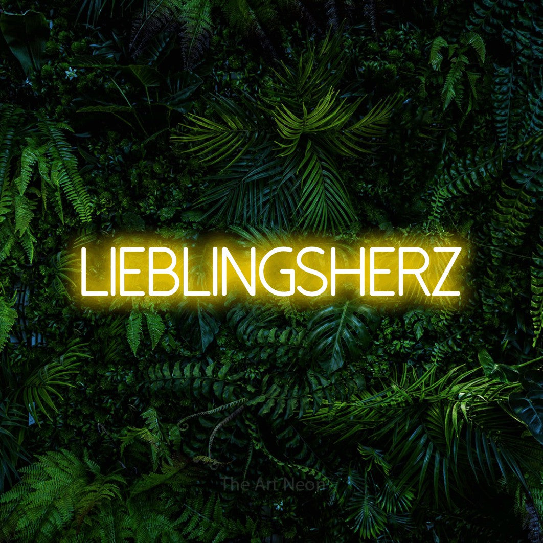 LED neon sign reading “LIEBLINGSHERZ”, arranged in a single line.