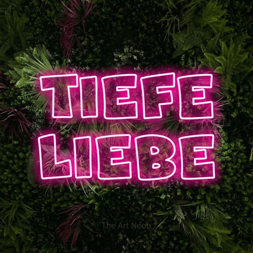 LED neon sign reading “TIEFE LIEBE”, arranged in 2 lines.