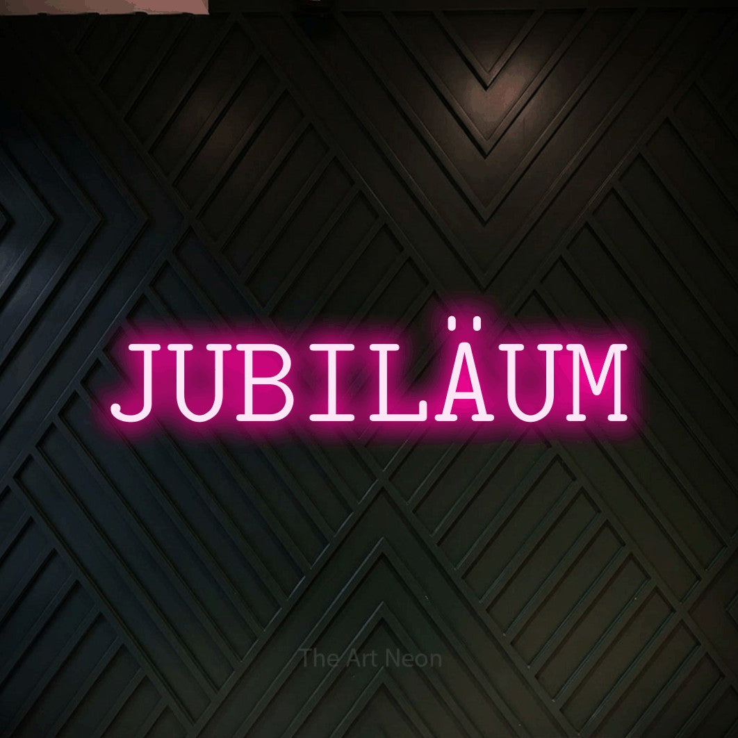 LED neon sign reading “JUBILÄUM”, arranged in a single line.
