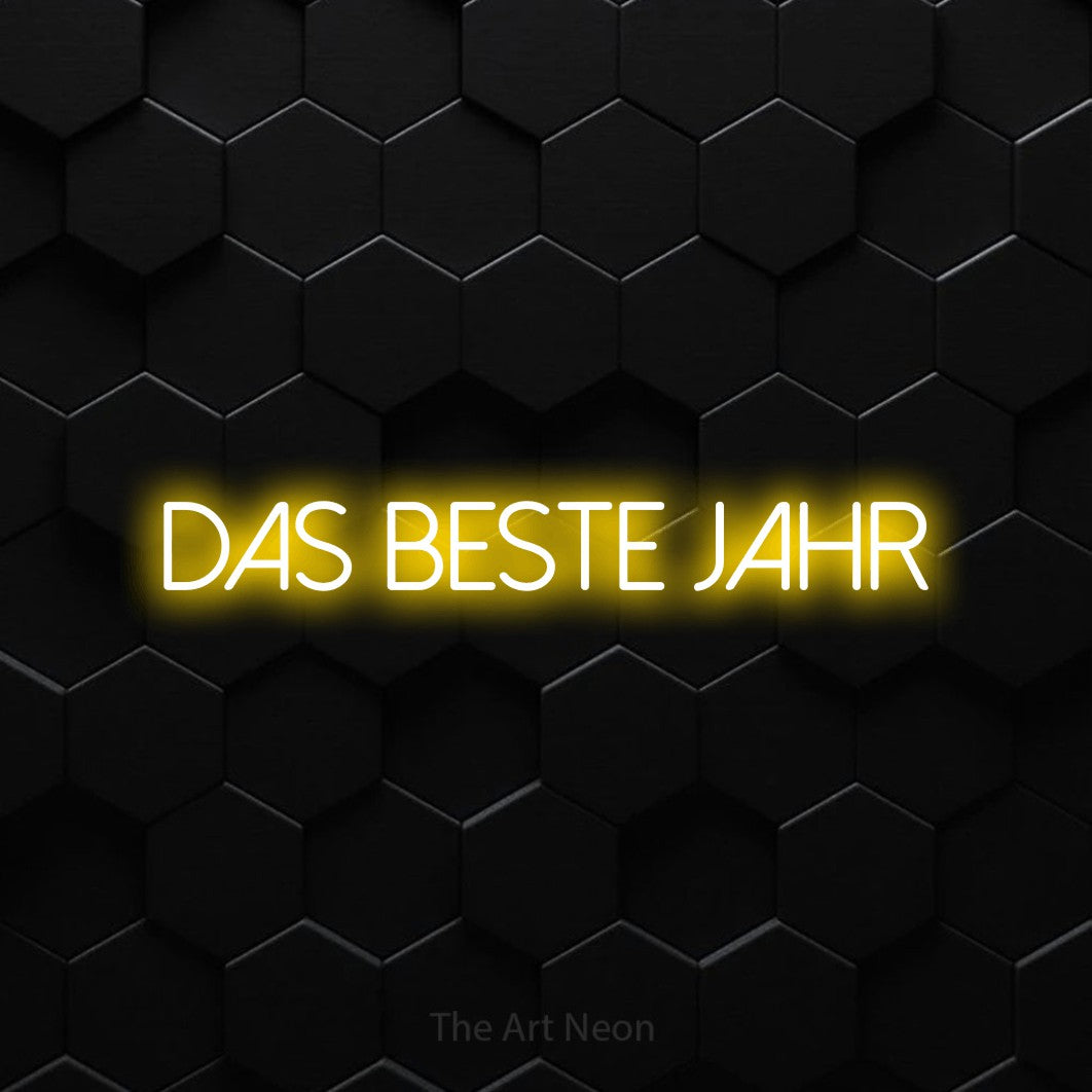 LED neon sign reading “DAS BESTE JAHR”, arranged in a single line.
