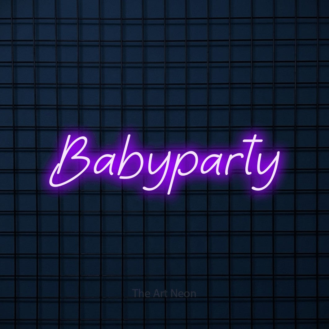 LED neon sign reading “Babyparty”, arranged in a single line.
