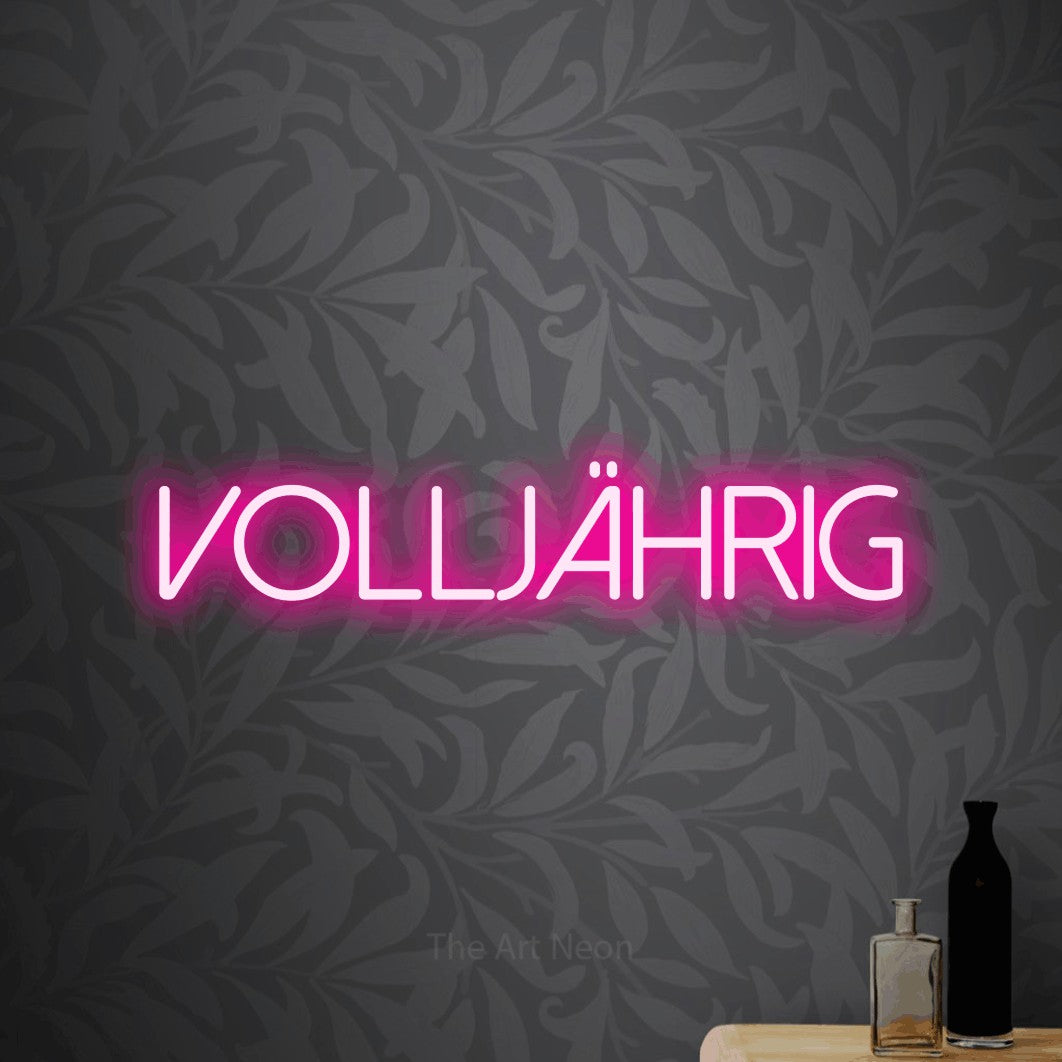 LED neon sign reading “Volljährig”, arranged in a single line.