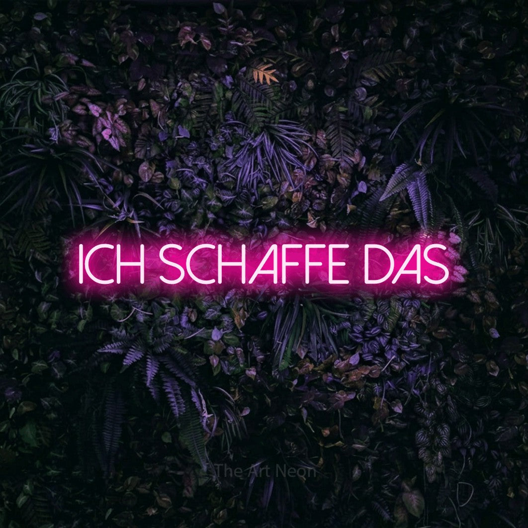 LED neon sign reading “Ich schaffe das”, arranged in a single line.