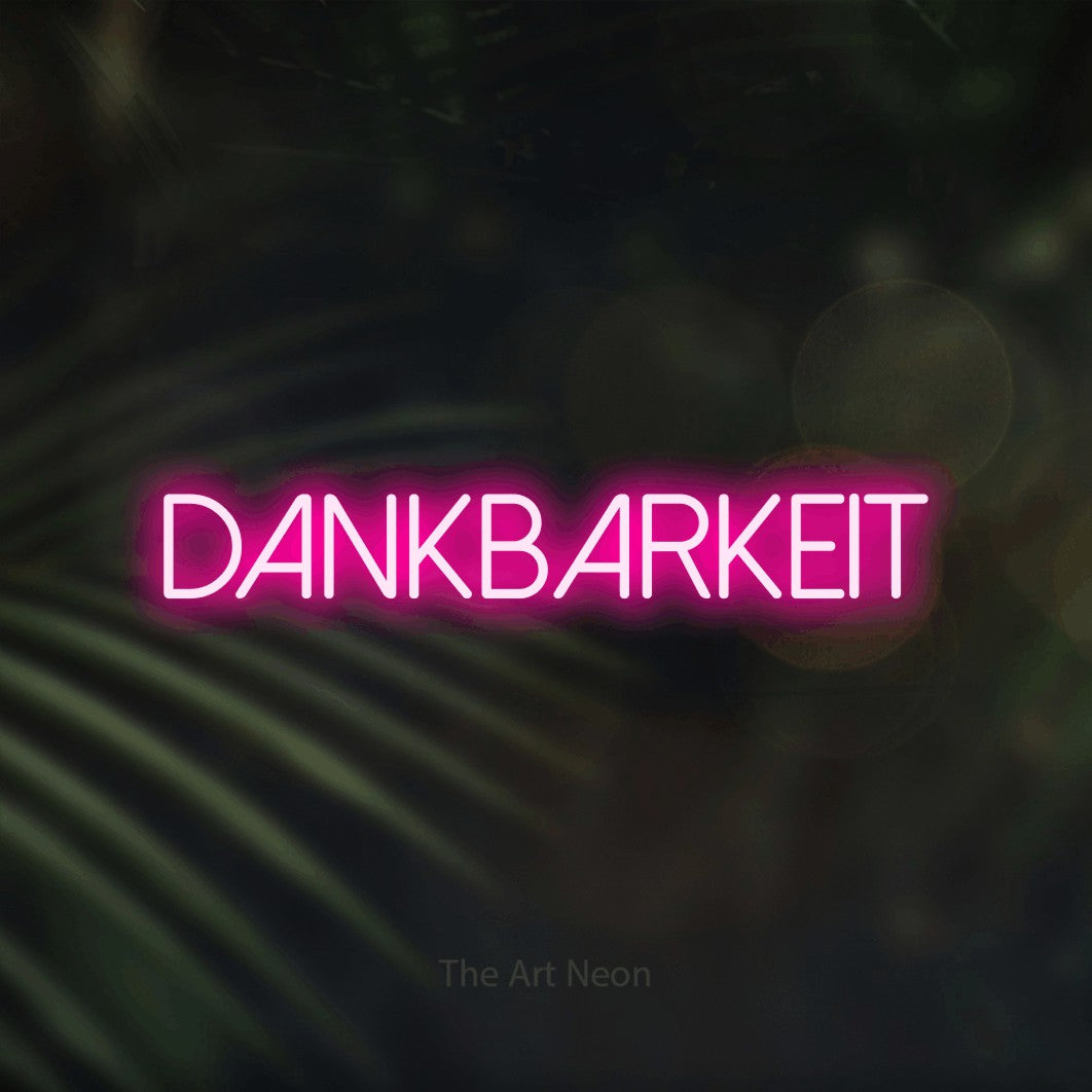 LED neon sign reading “dankbarkeit”, arranged in a single line.