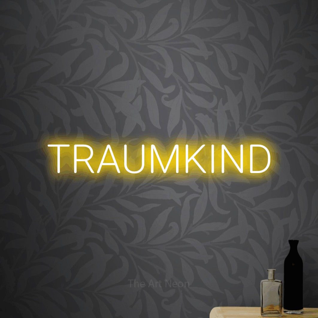 LED neon sign reading “TRAUMKIND”, arranged in a single line.