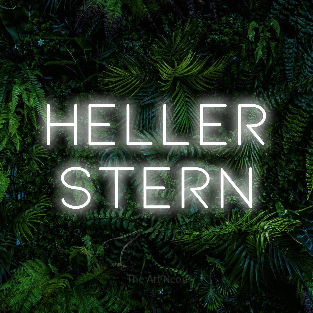 LED neon sign reading “heller stern”, arranged in 2 lines.