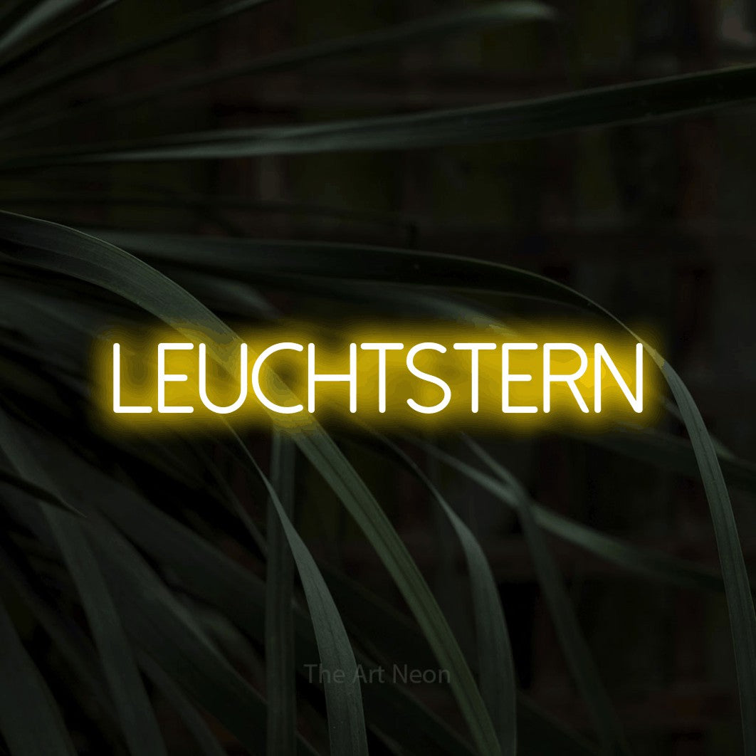 LED neon sign reading “Leuchtstern”, arranged in a single line.