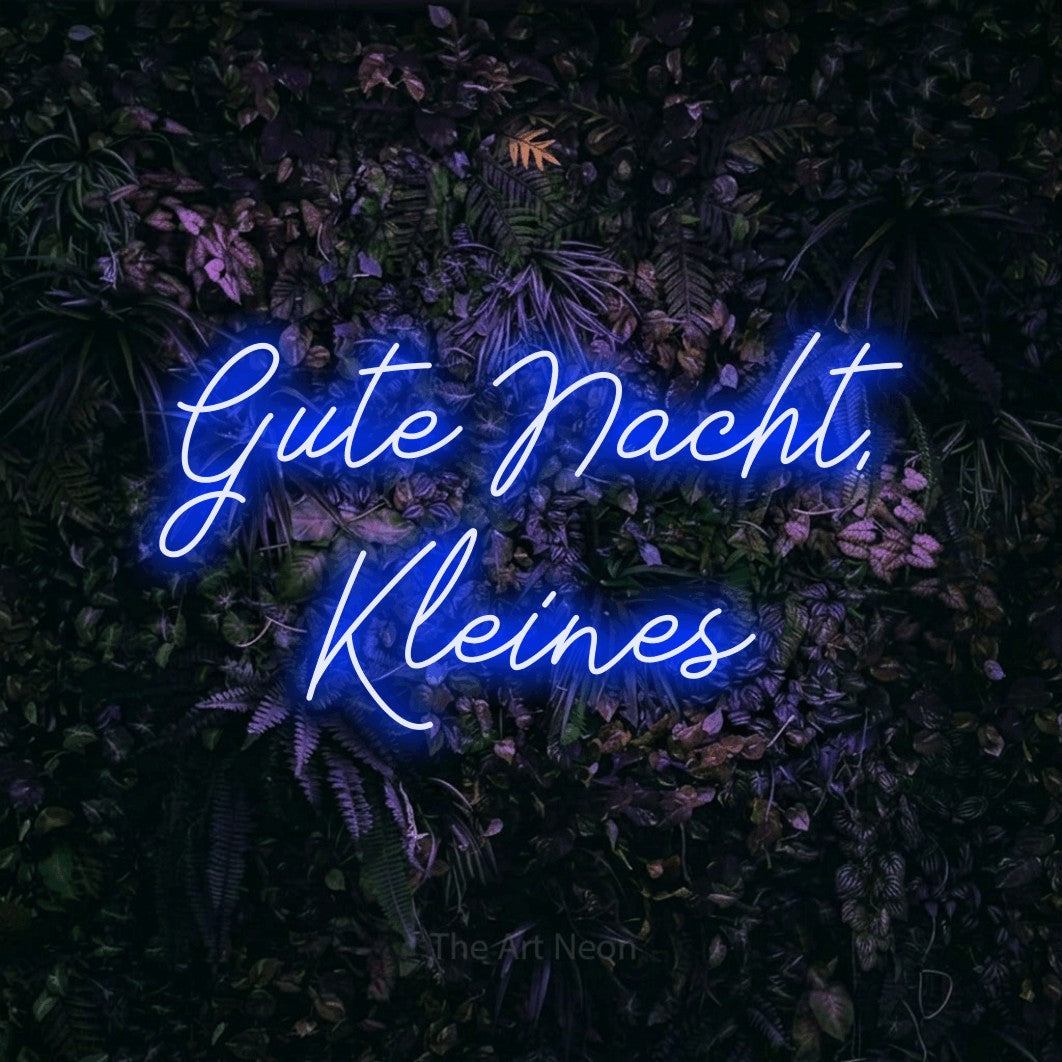 LED neon sign reading “Gute Nacht, Kleines”, arranged in 2 lines.