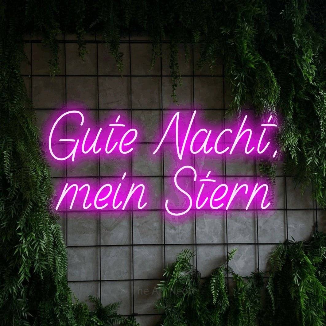 LED neon sign reading “Gute Nacht, mein Stern”, arranged in 2 lines.