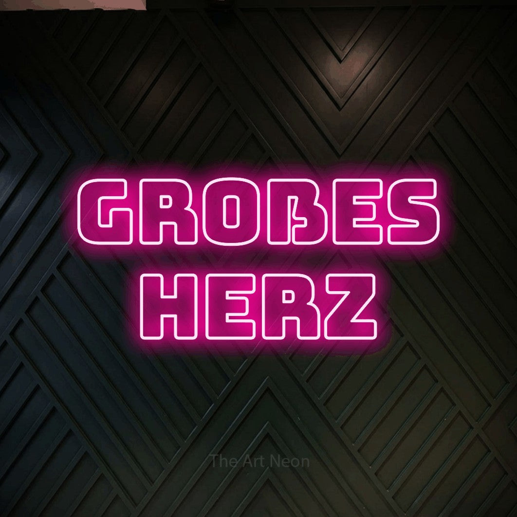 LED neon sign reading “Großes Herz”, arranged in 2 lines.