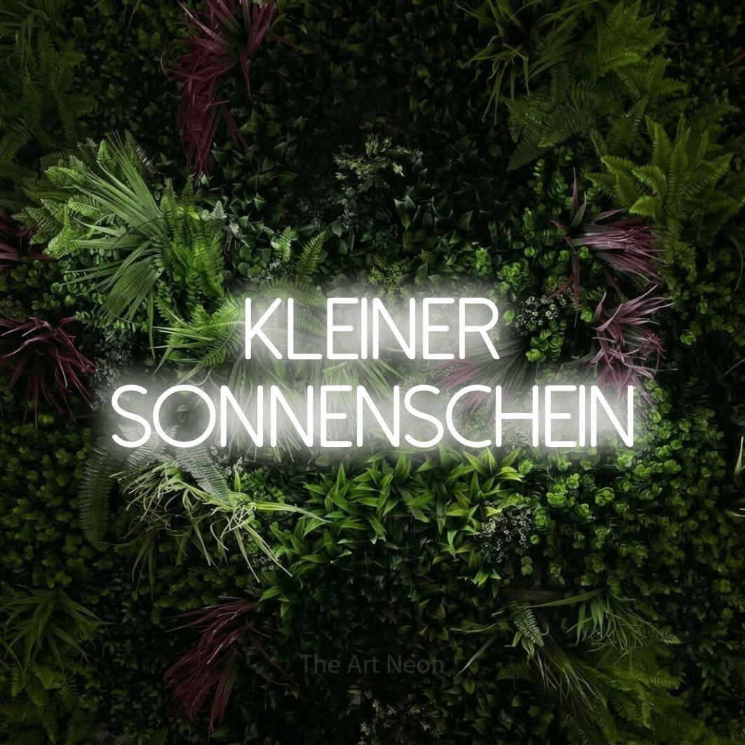 LED neon sign reading “Kleiner Sonnenschein”, arranged in 2 lines.