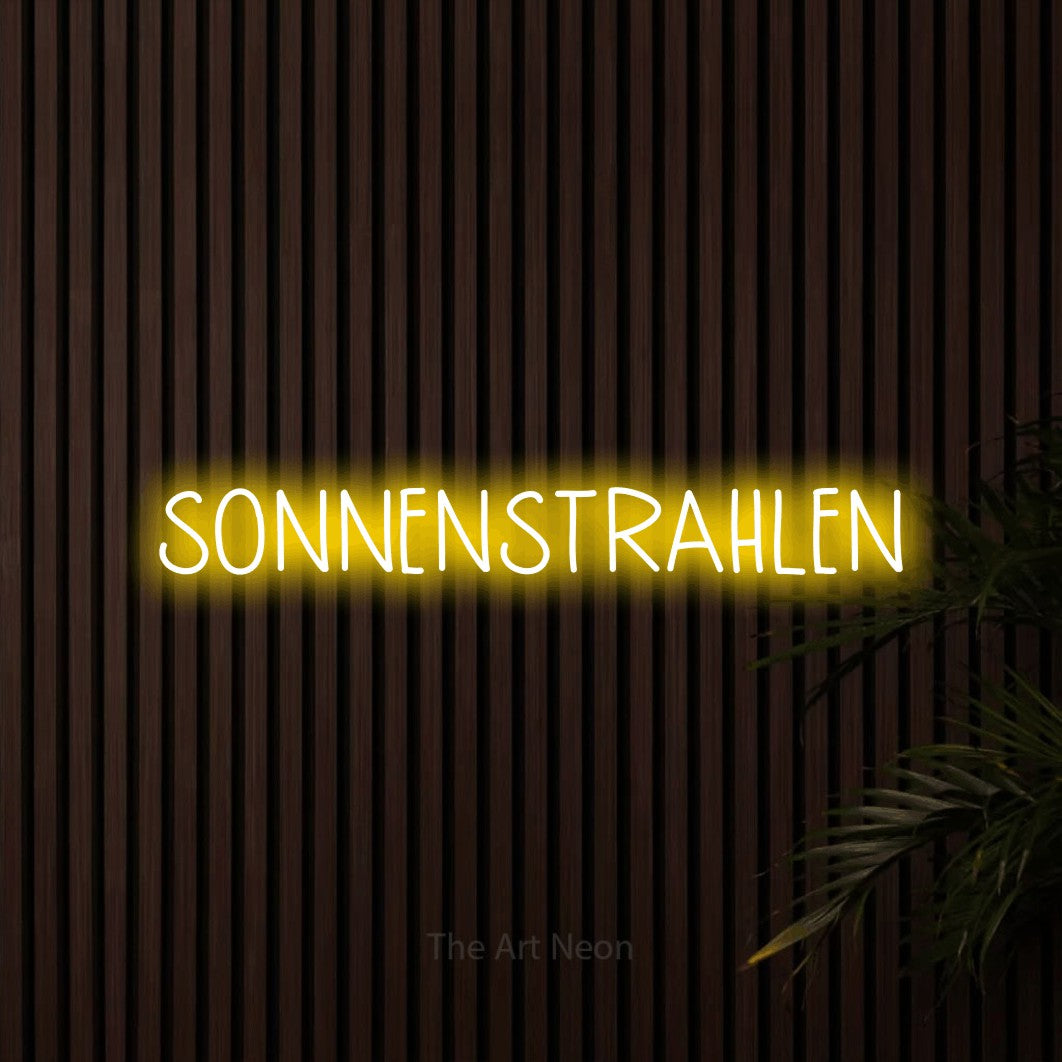 LED neon sign reading “SONNENSTRAHLEN”, arranged in a single line.