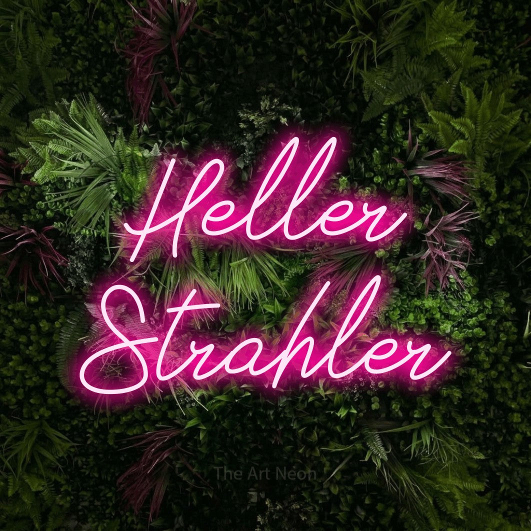 LED neon sign reading “Heller Strahler”, arranged in 2 lines.