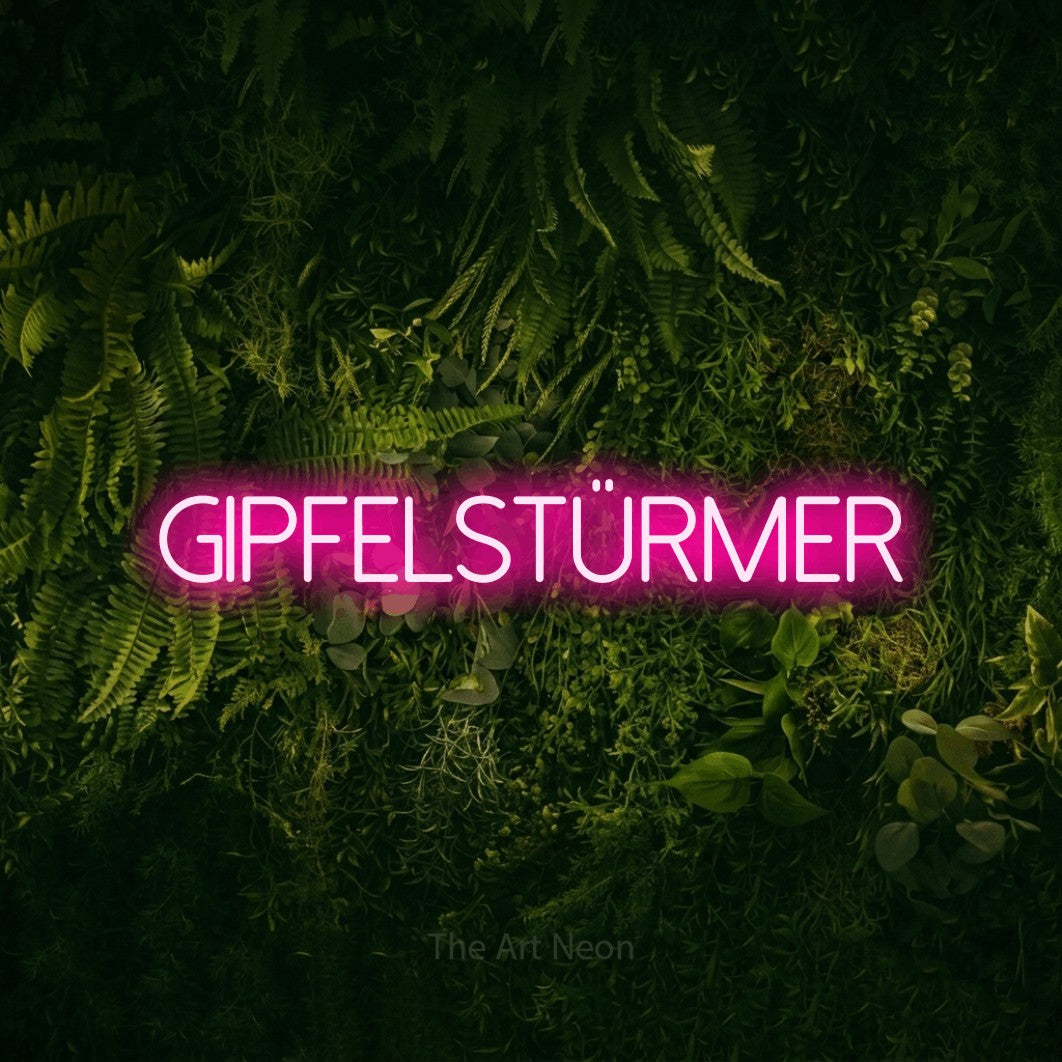 LED neon sign reading “GIPFELSTÜRMER”, arranged in a single line.