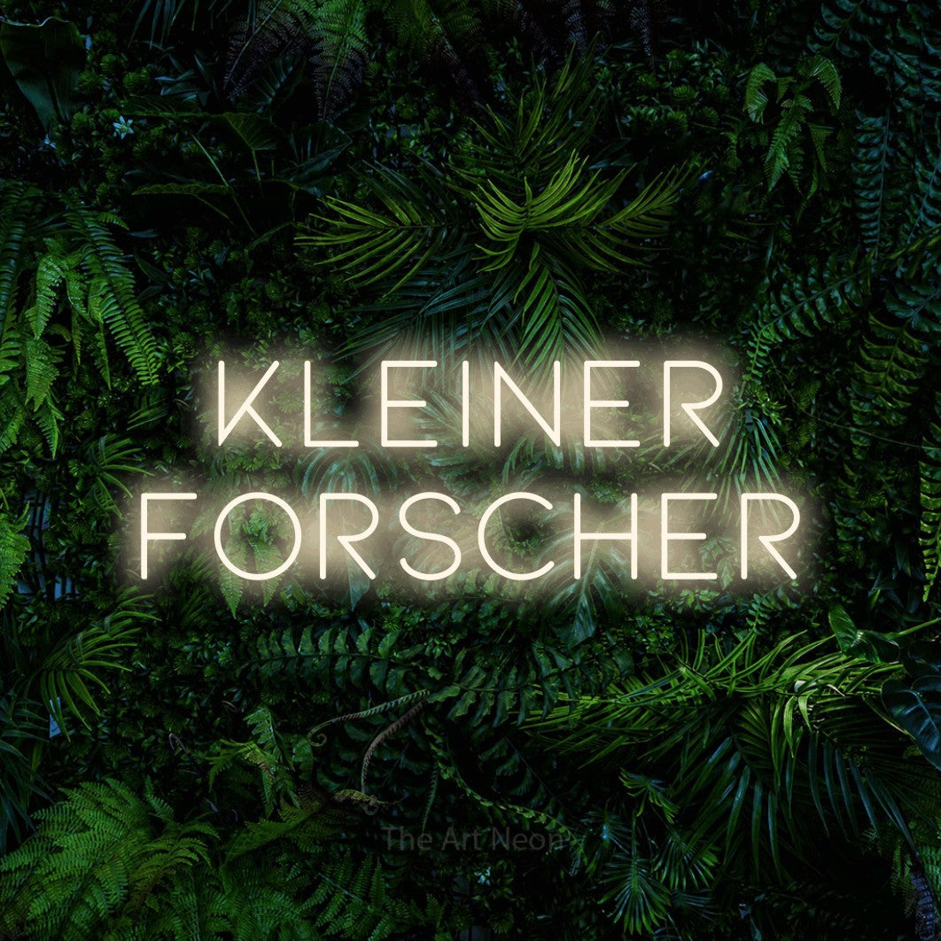 LED neon sign reading “Kleiner Forscher”, arranged in 2 lines.