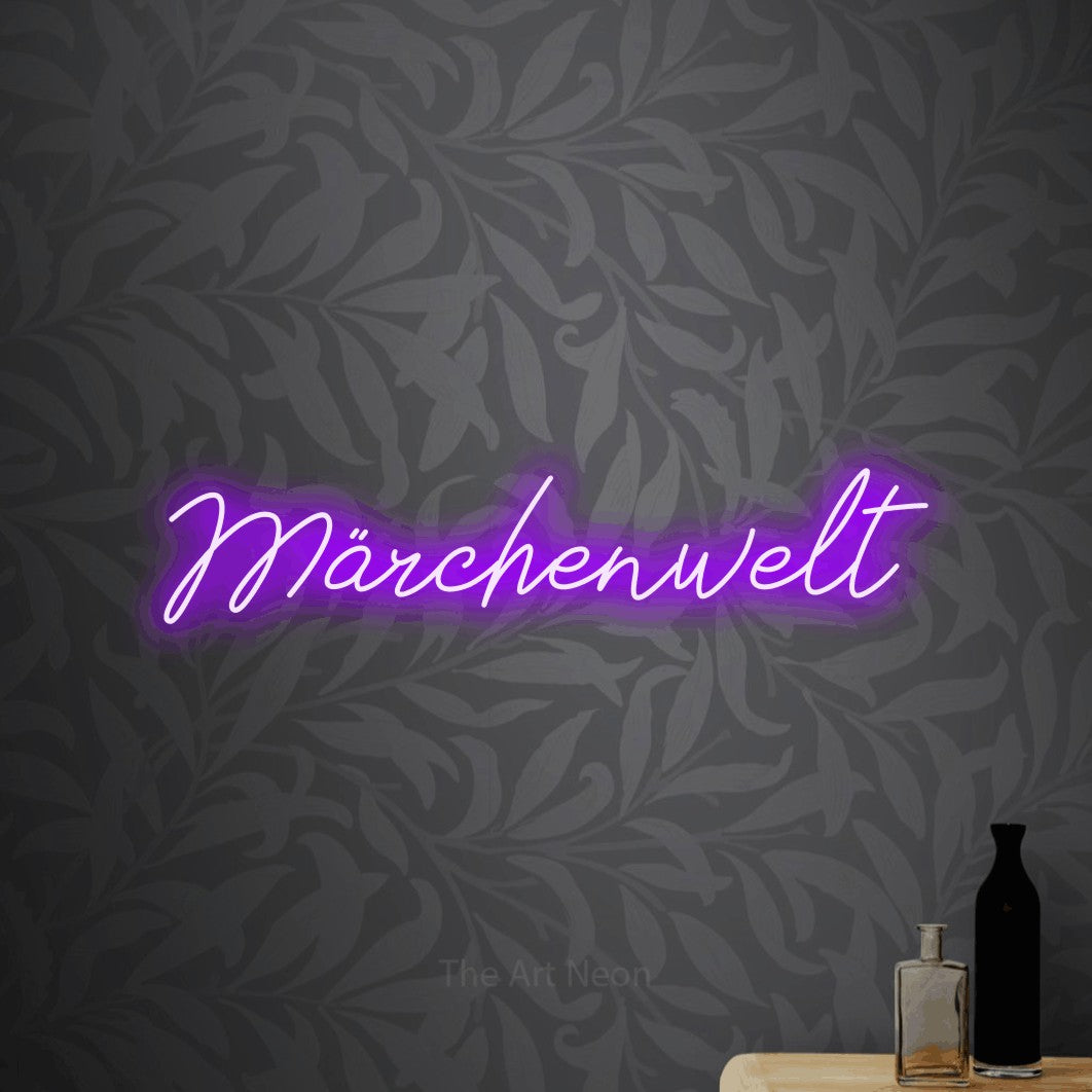LED neon sign reading “Märchenwelt”, arranged in a single line.